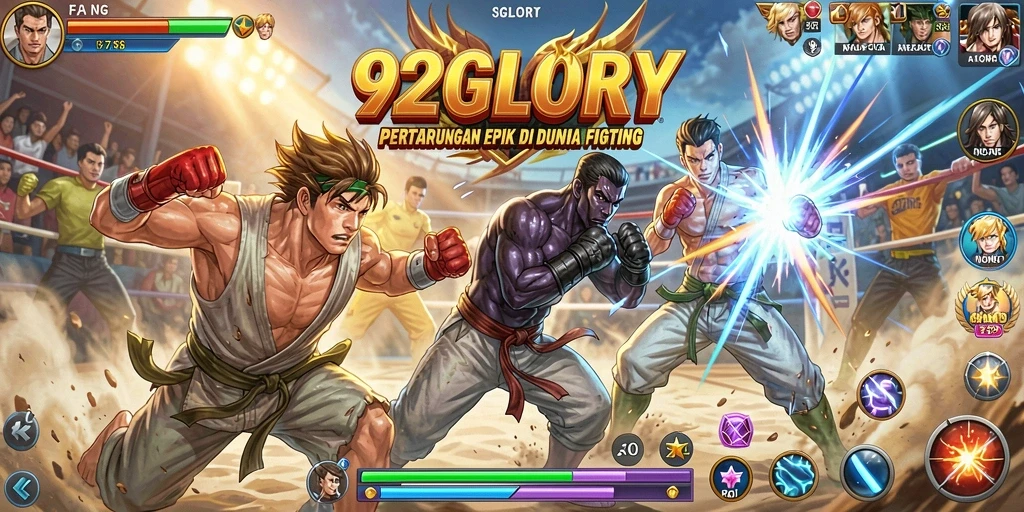 Tampilan gameplay <strong>92GLORY</strong> yang menegangkan saat pertarungan.