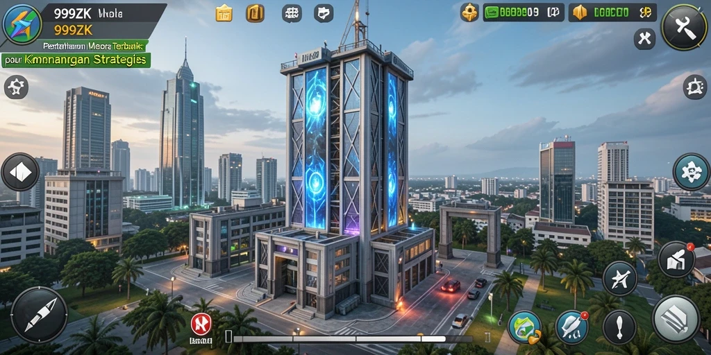 Tampilan gameplay menarik dalam 999ZK dengan menara dan musuh yang berinteraksi.