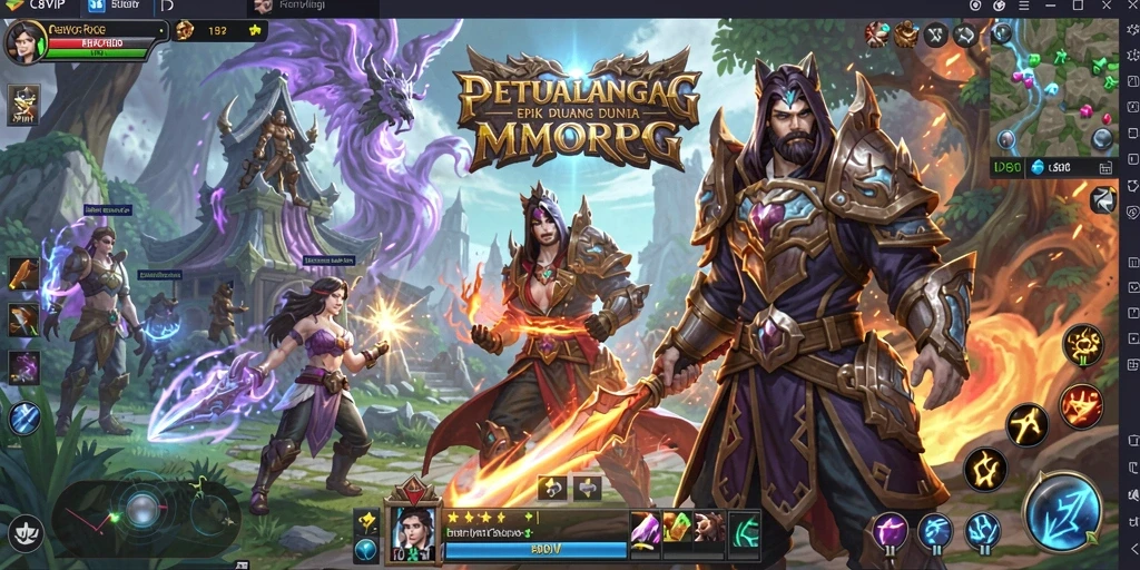 Screenshot gameplay C8VIP menampilkan aksi pertarungan yang intens dalam petualangan MMORPG.