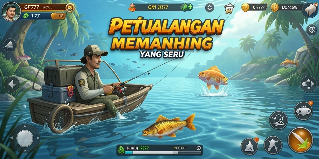 Tampilan gameplay GF777 dengan aksi memancing yang seru.