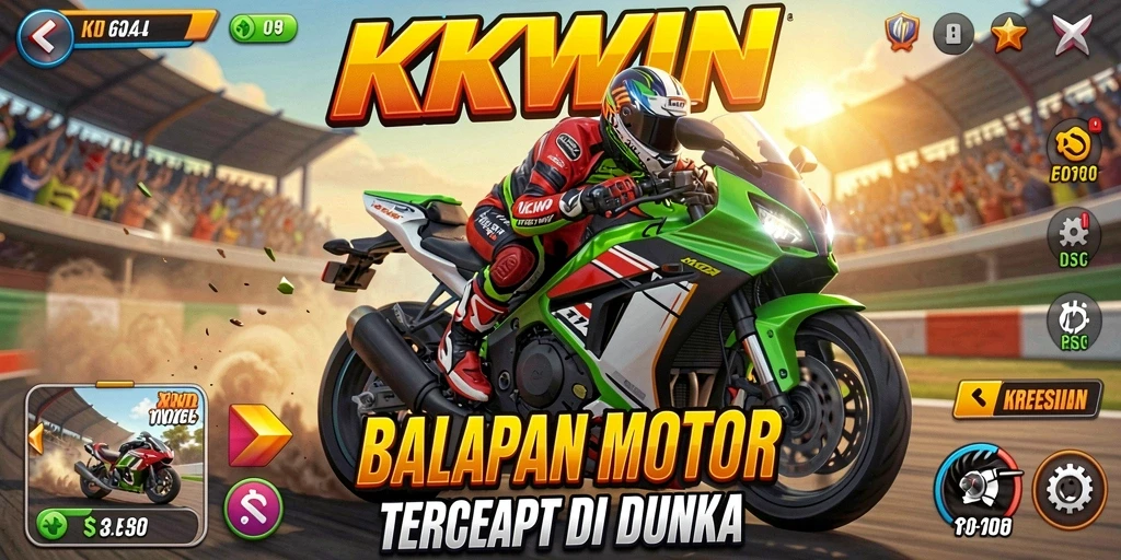 Screenshot KKWIN menampilkan aksi balapan seru dan grafis menawan.