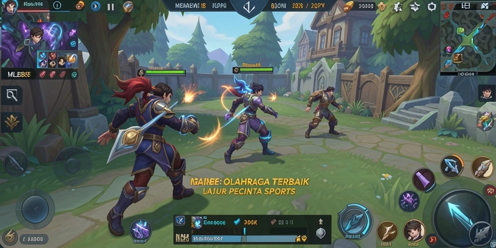 Screenshot utama MLBB8 menampilkan aksi seru dalam pertandingan olahraga.