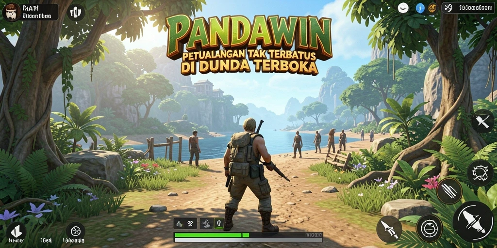 Screenshot gameplay yang menampilkan dunia terbuka PANDAWIN.