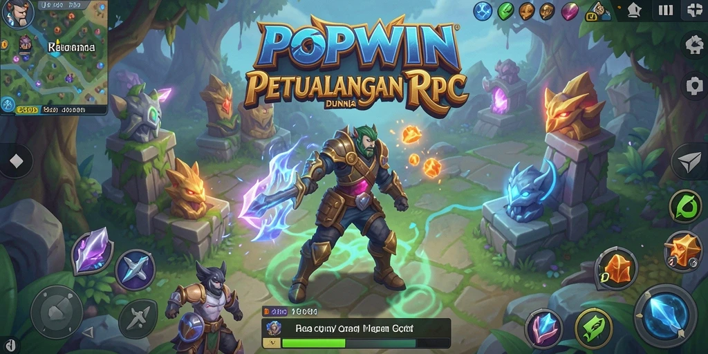 Tangkapan layar POPWIN menampilkan aksi pertempuran seru dalam game RPG.