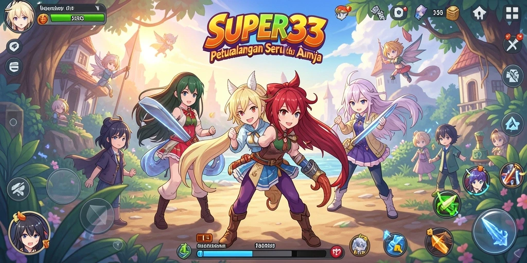 Tangkapan layar utama gameplay SUPER33 yang menarik dan penuh aksi.