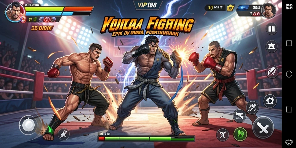 Screenshot gameplay VIP188 menampilkan pertarungan intens dan karakter dinamis.